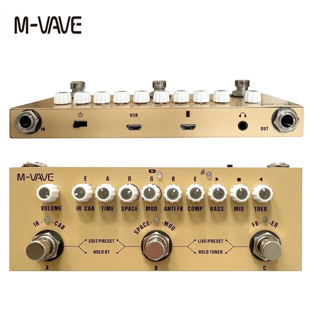 Acoustic Guitar Dreadnought - M-vave Cube BABY Pedale multieffetto ricaricabile